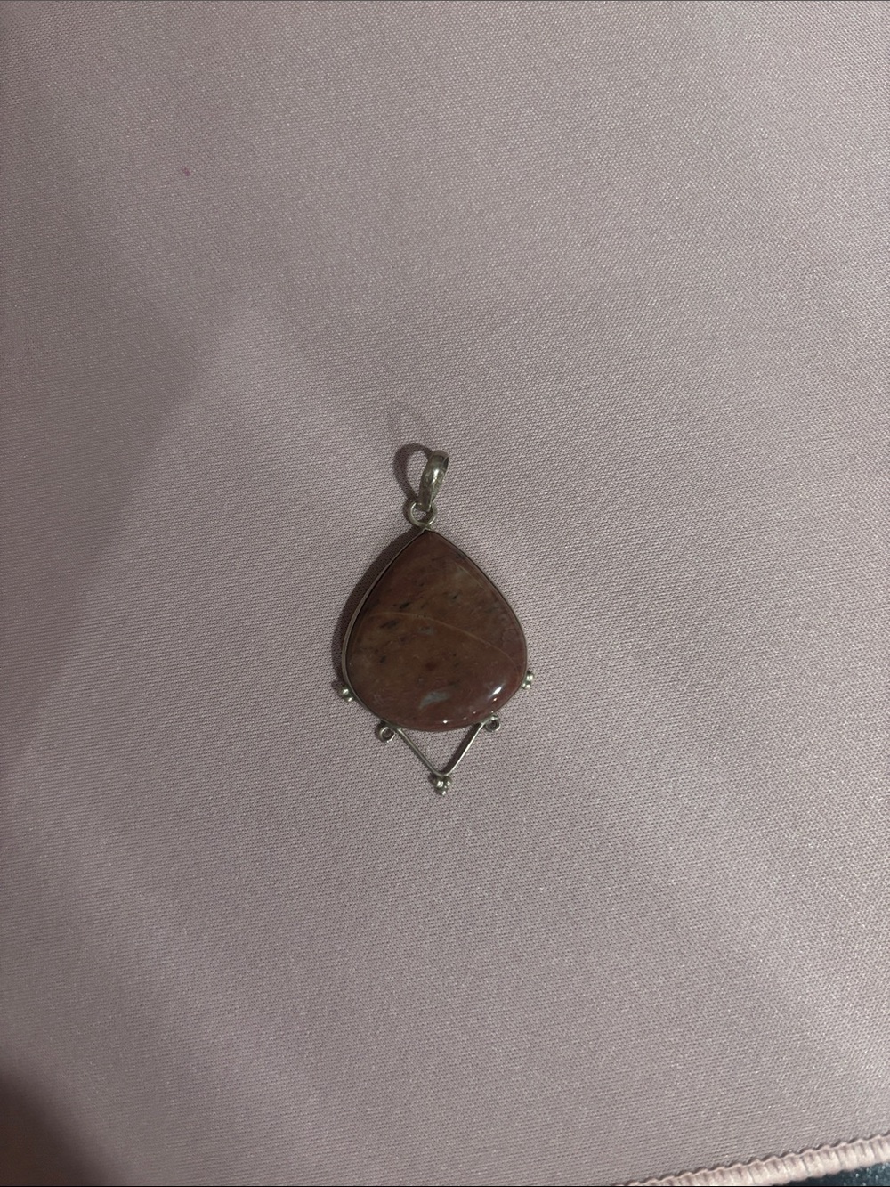 Natural Red Jasper Teardrop Pendant in Silver